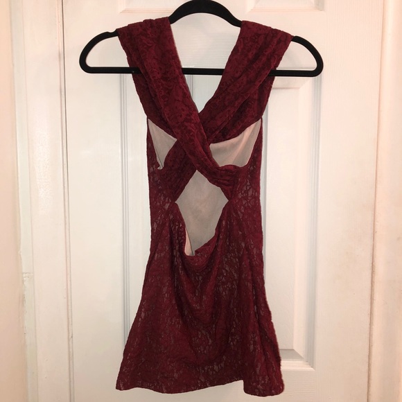 Moda International Burgundy Lace Top - Picture 2 of 3